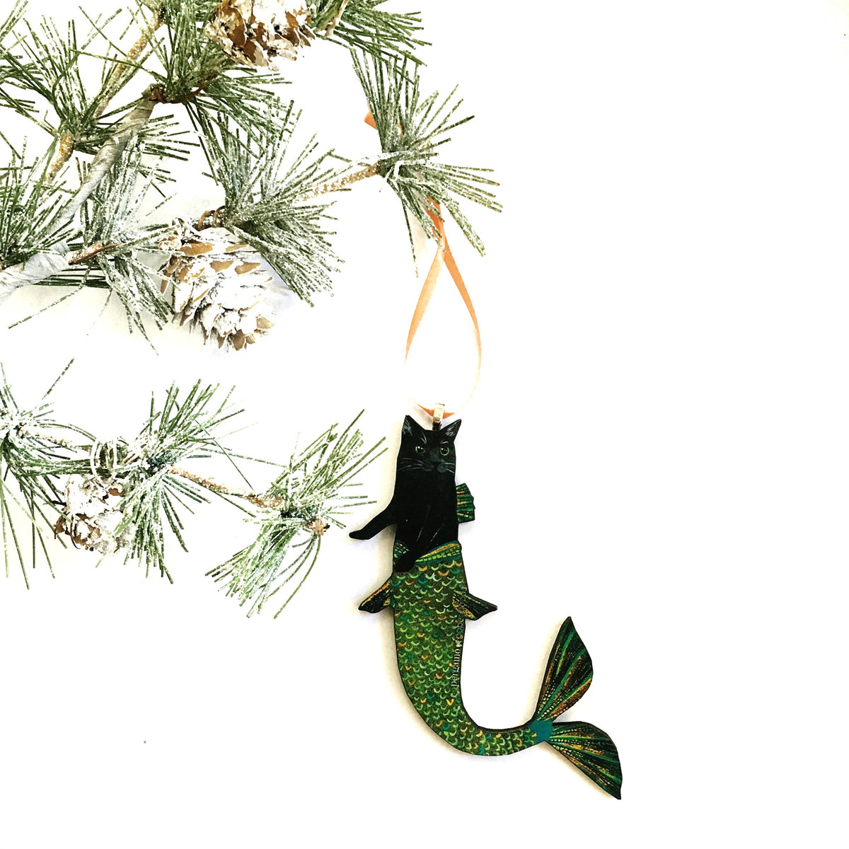 Black Cat Mermaid Laser Cut Wood Christmas Ornament