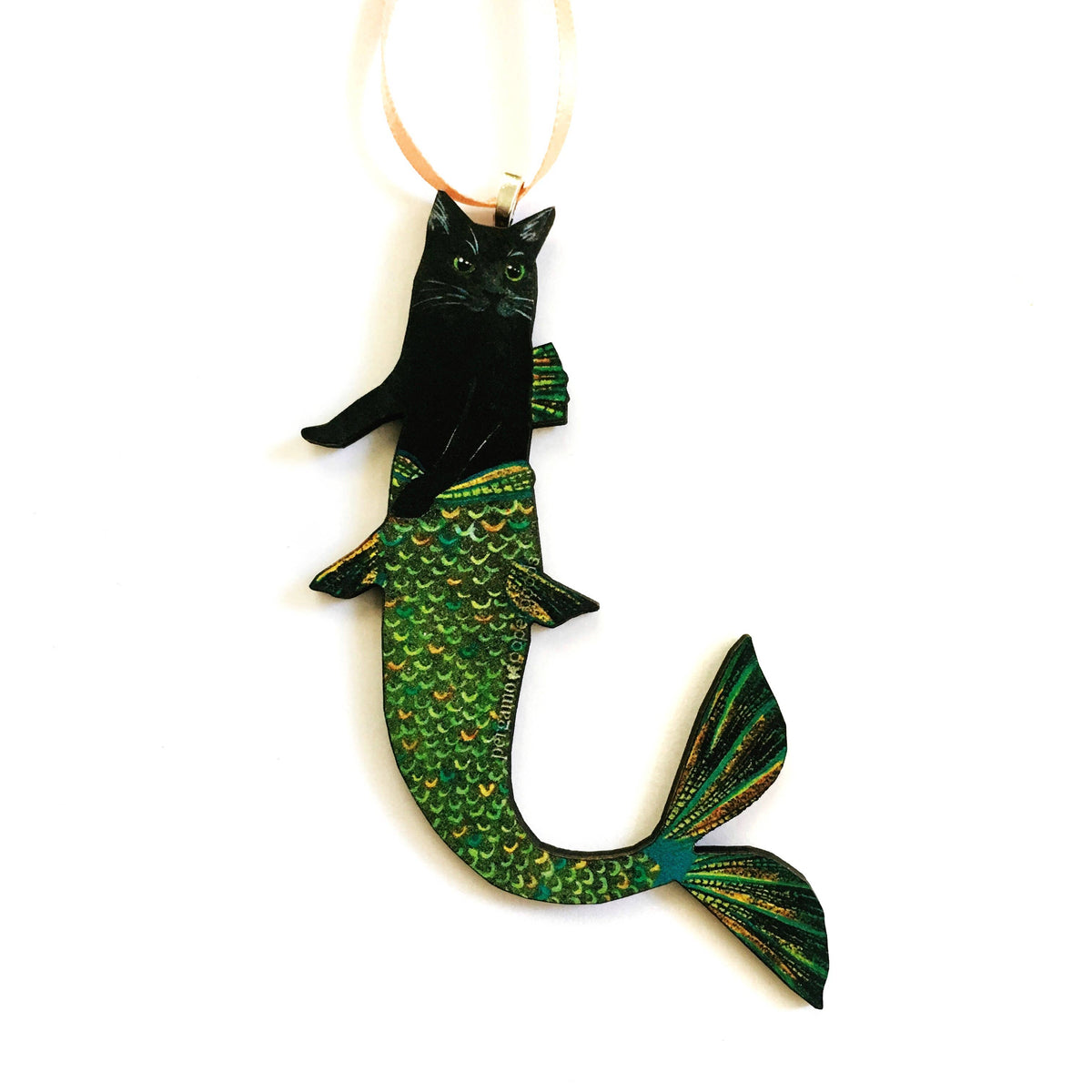 Black Cat Mermaid Laser Cut Wood Christmas Ornament