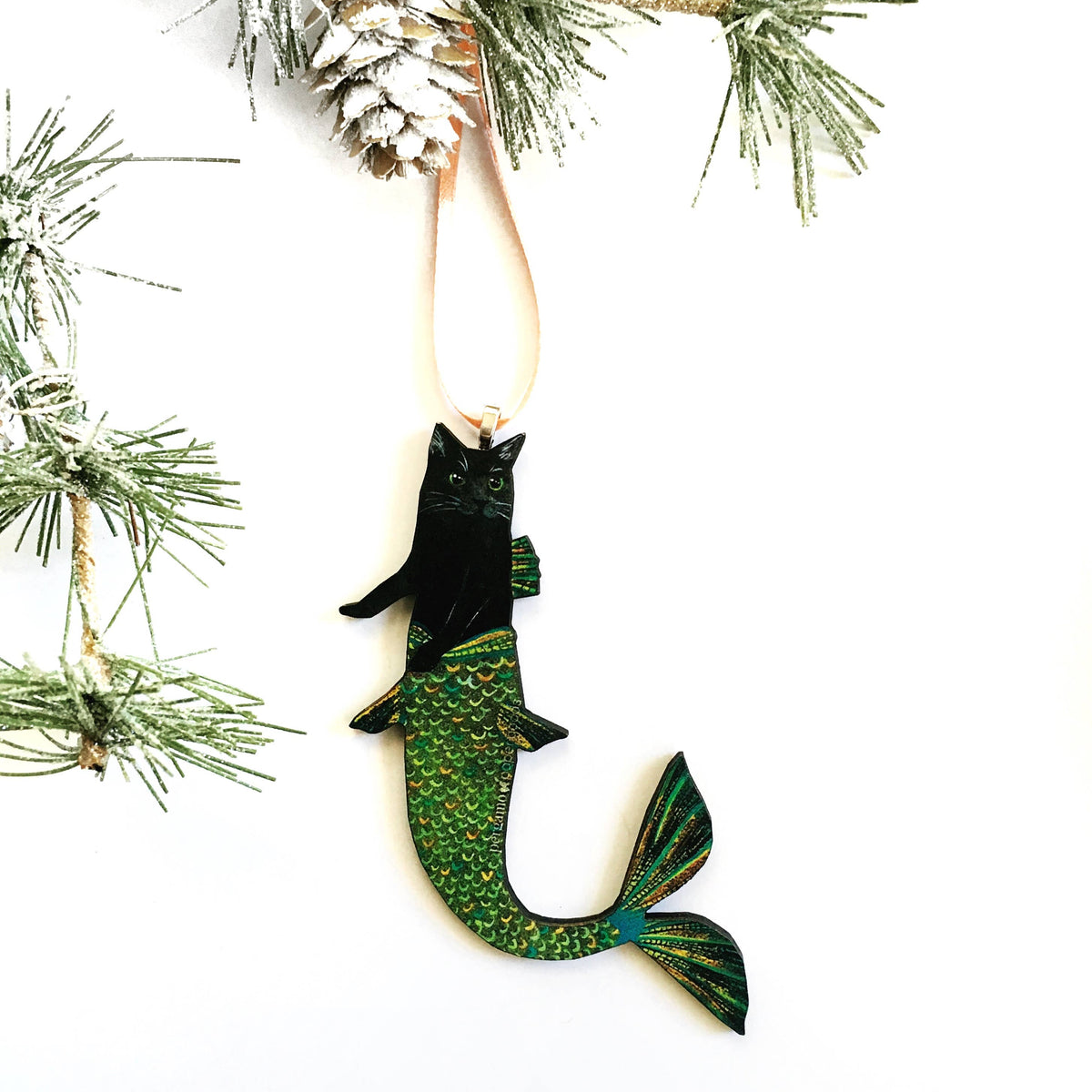 Black Cat Mermaid Laser Cut Wood Christmas Ornament