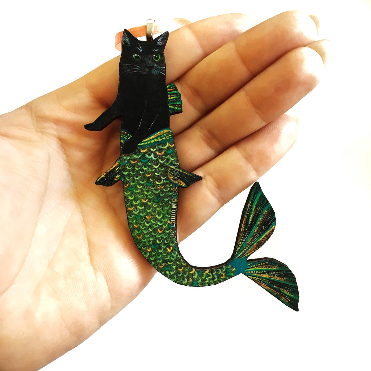 Black Cat Mermaid Laser Cut Wood Christmas Ornament