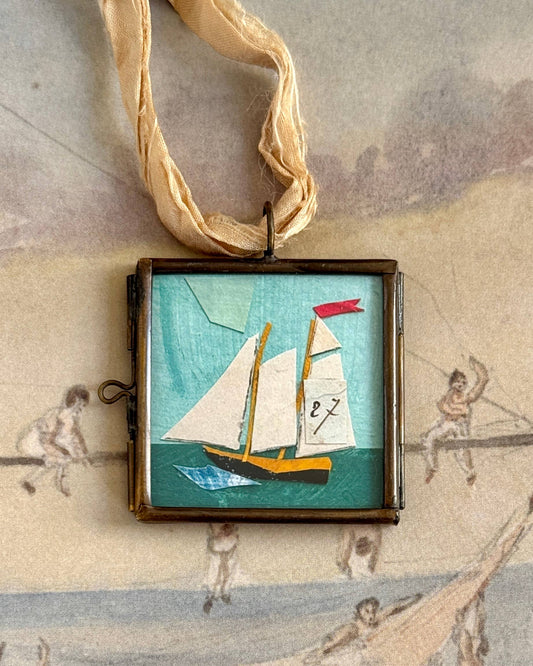 Small Sail ~ Art Locket Ornament Nautical Boat Handmade 
