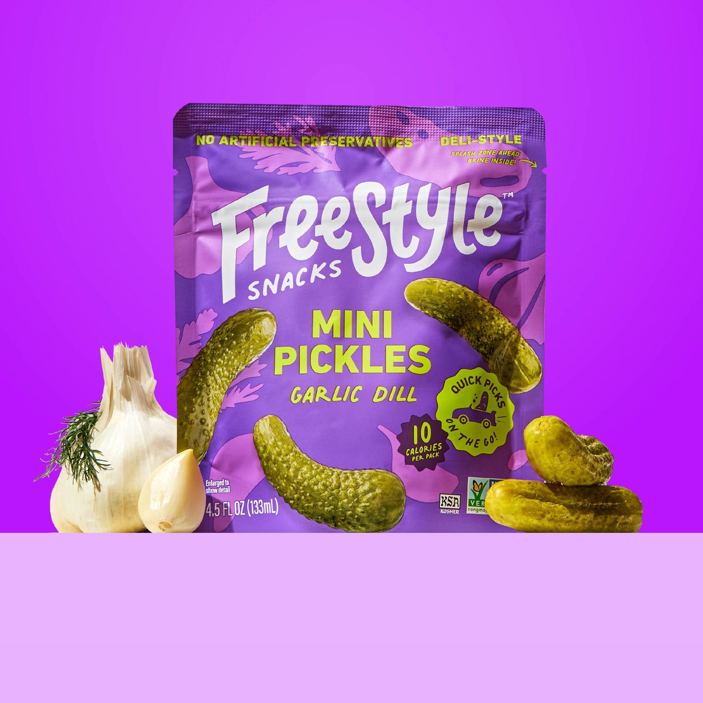 Garlic Dill Mini Pickles 4.5oz - Freestyle Snacks