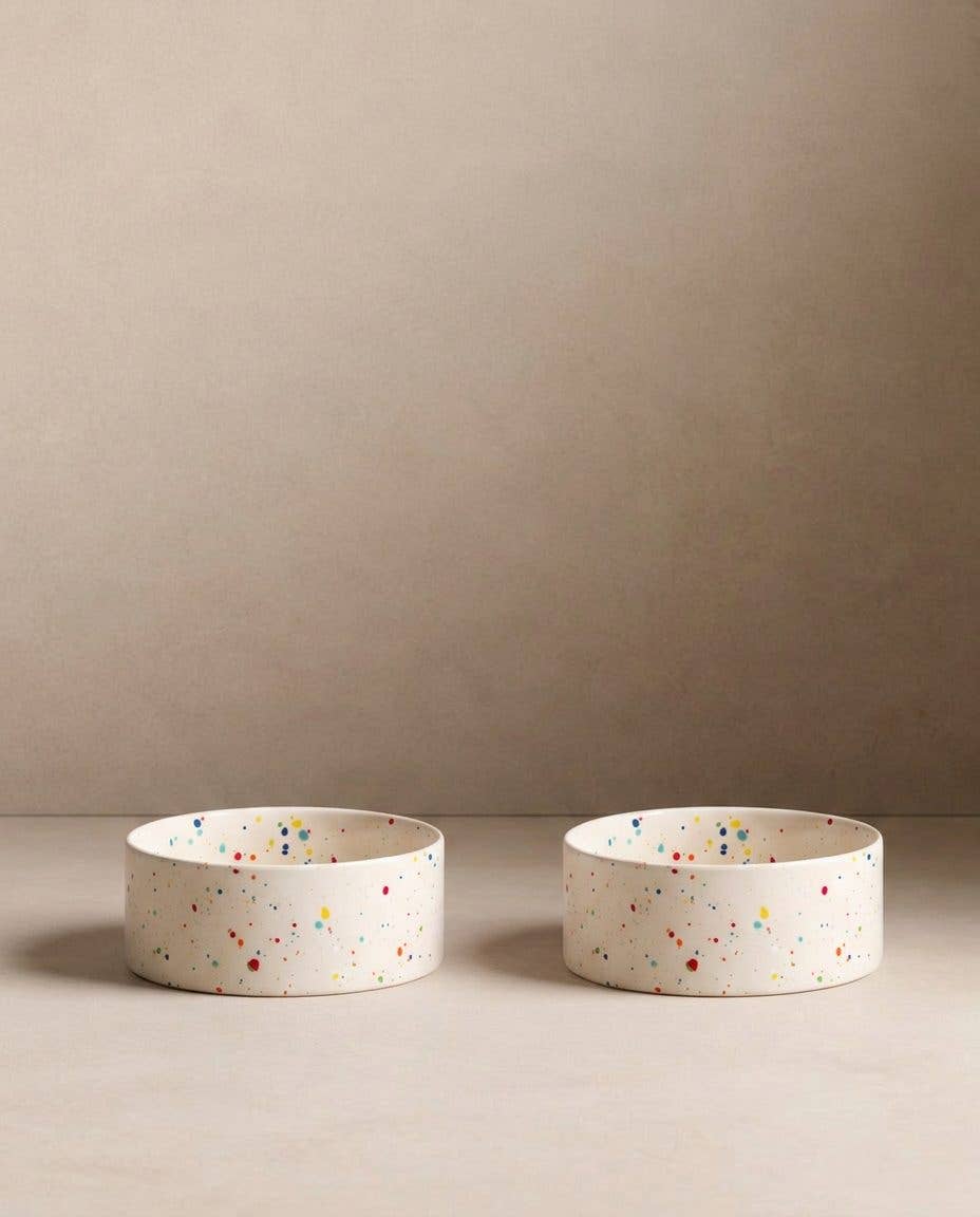 White Large stoneware ceramic Pet Bowls — Party Collection