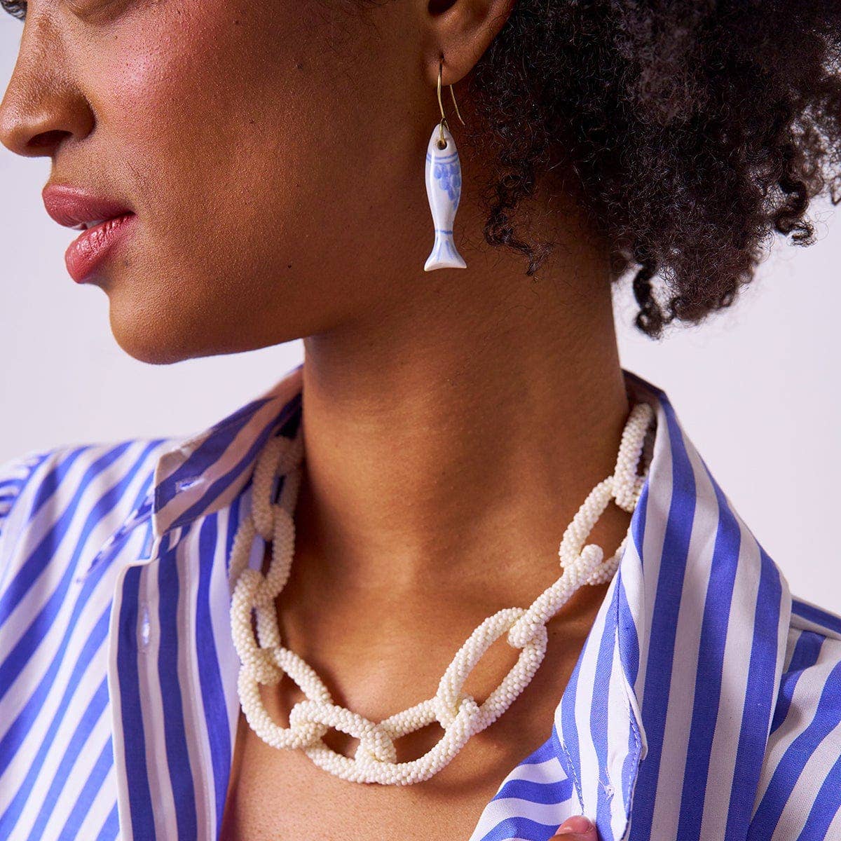 Danielle Fish Ceramic Earrings Blue + White