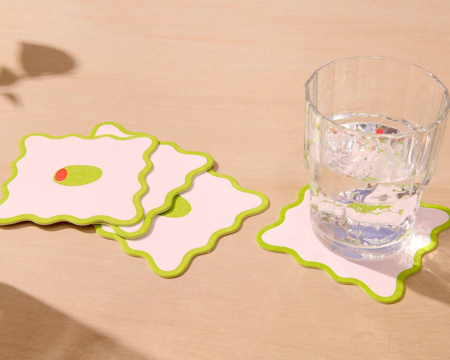 Letterpress Reusable Vellum Coasters—Crudité: Olive (Modern)