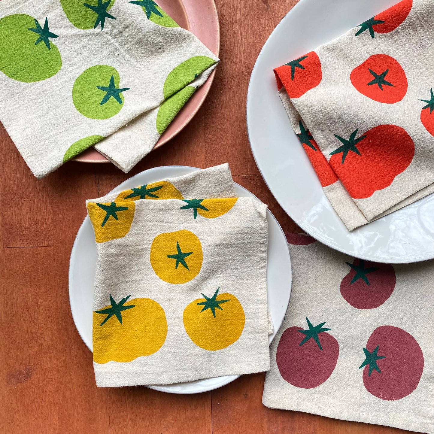 Tomatoes Multi-Color Hand Printed Cotton Napkins, Set of 4