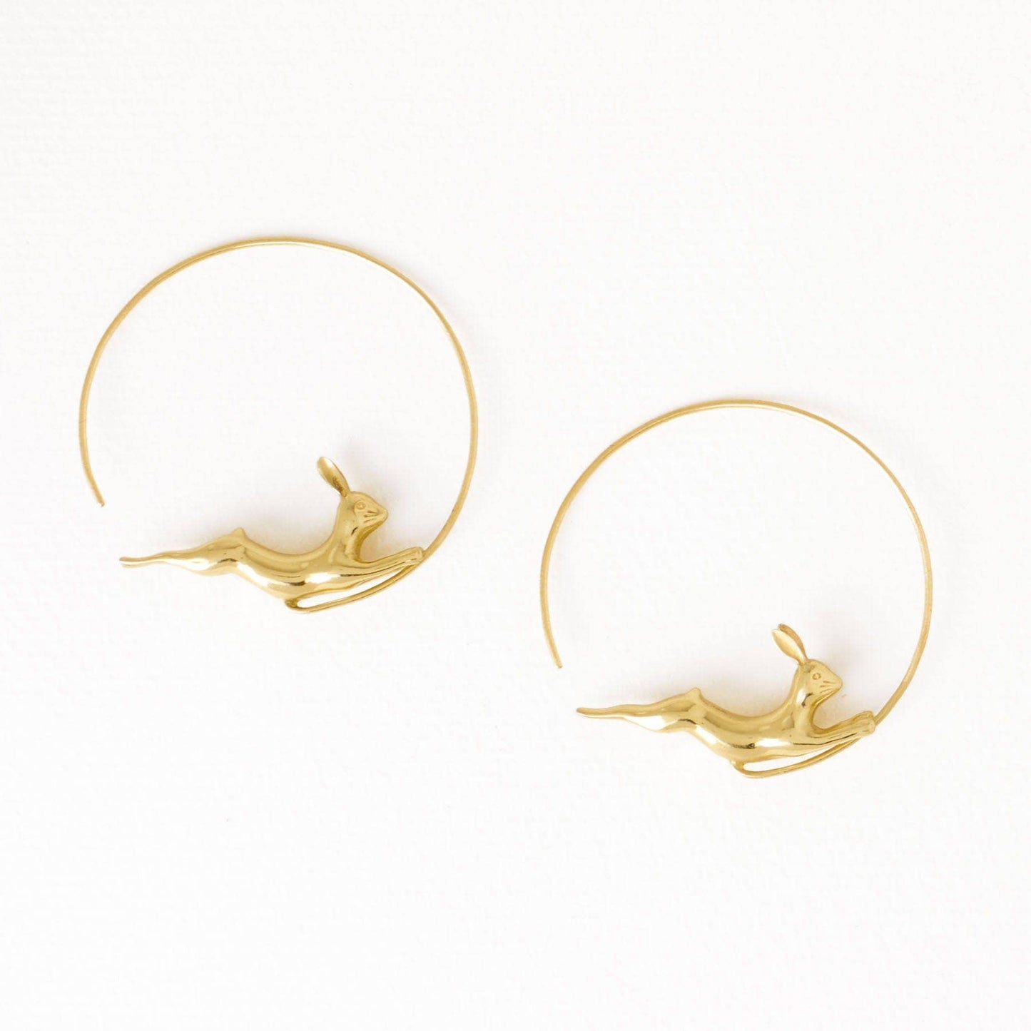 Wren Bunny Hoop Earrings Brass