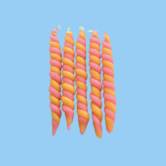 Pink & Yellow Twisted Candle Set (x5)