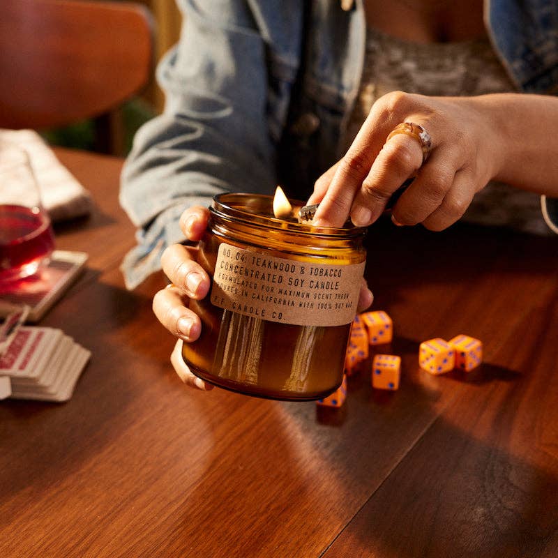 teakwood & tobacco candle amber and musk P.F. Candle Co. Teakwood &