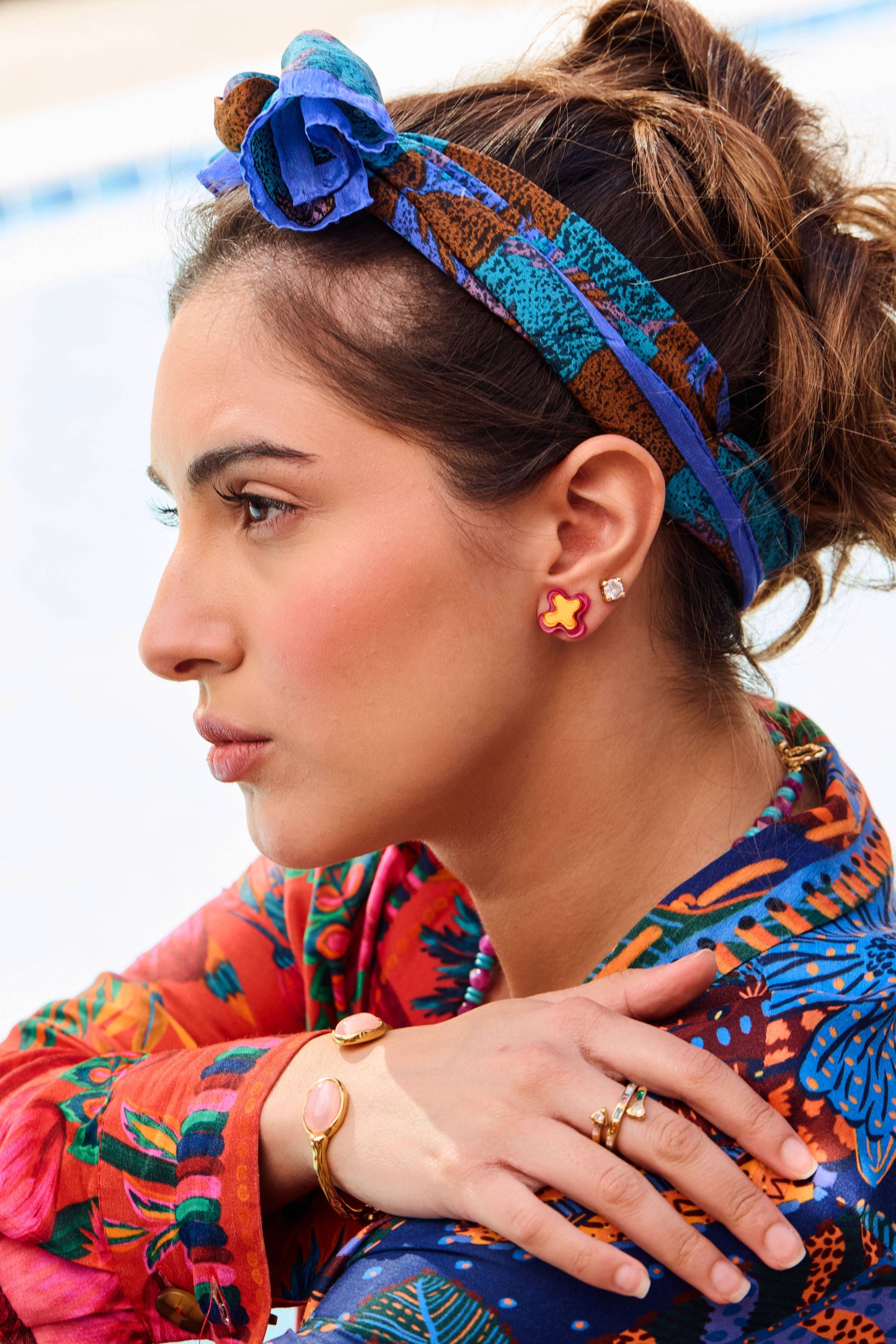 Abstract Blob Stud Earrings Copper + Pink