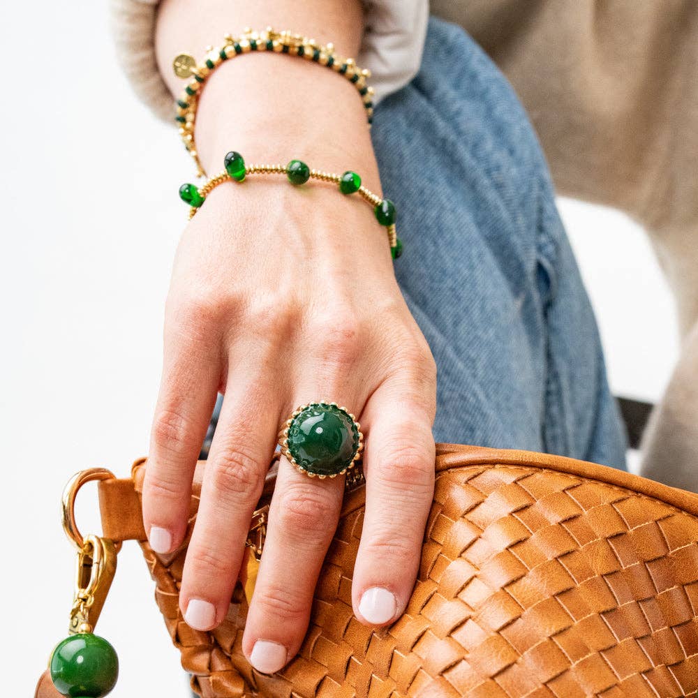 Isabella Enamel Cocktail Ring Deep Green - Adjustable Size