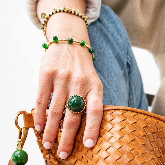 Isabella Enamel Cocktail Ring Deep Green - Adjustable Size