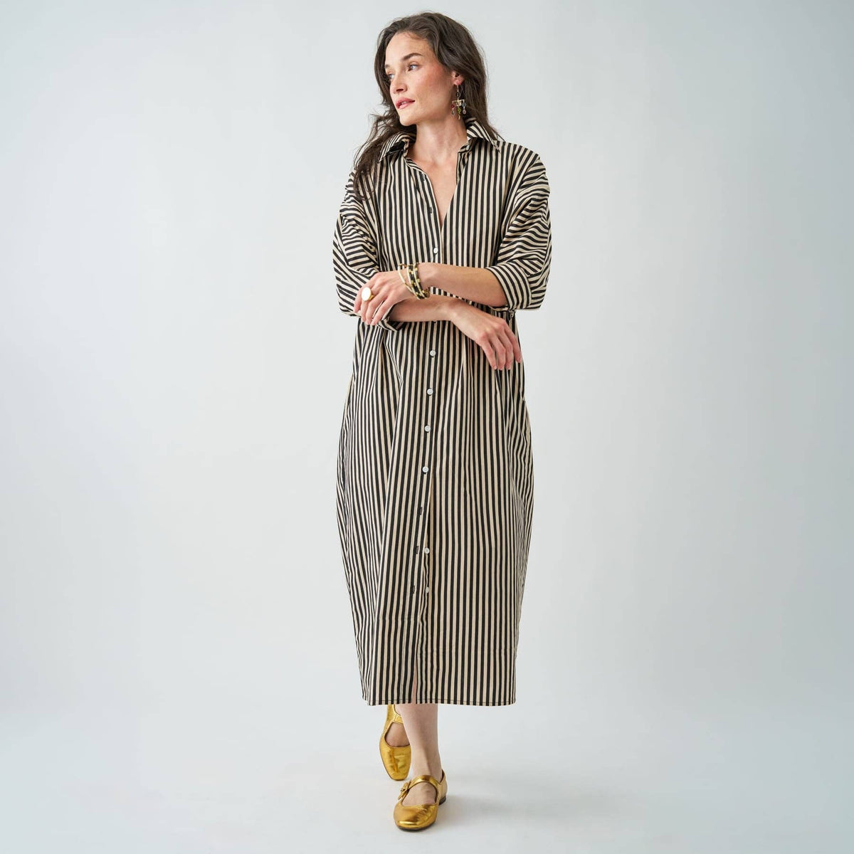 Colette Shirtdress In Black + Cream Stripe L/XL