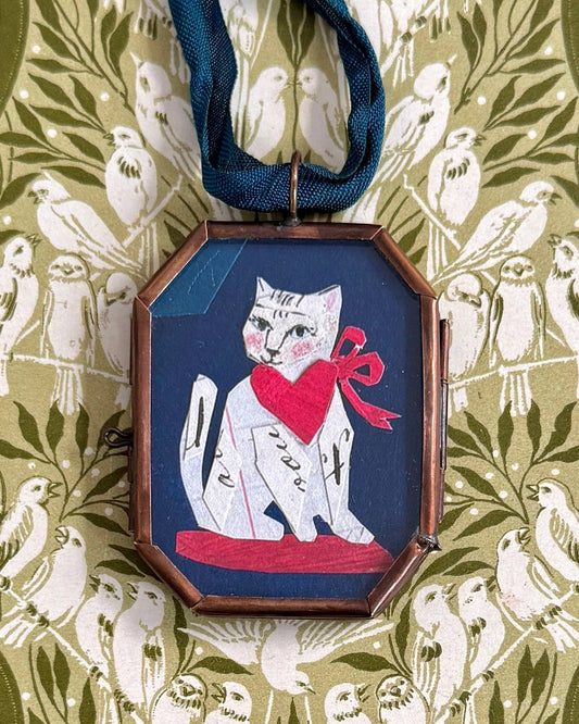 Kitty Love ~ Art Locket Ornament Cat Decor Handmade 