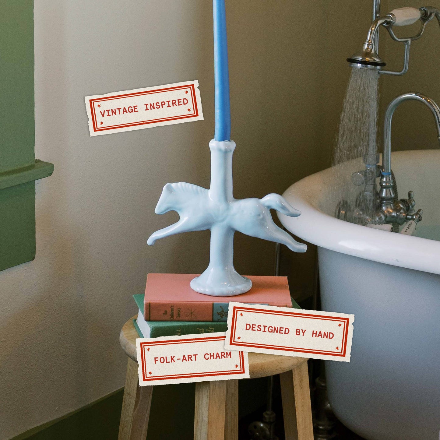 Dala Horse Candlestick Holder | Blue