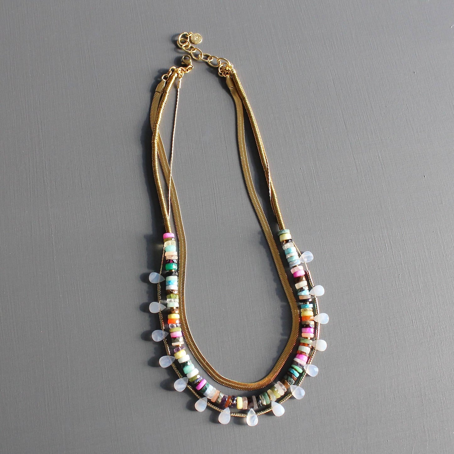 Triple strand multicolor necklace