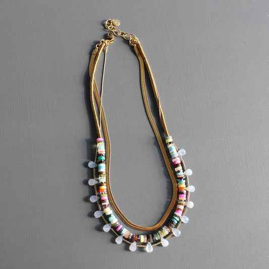 Triple strand multicolor necklace