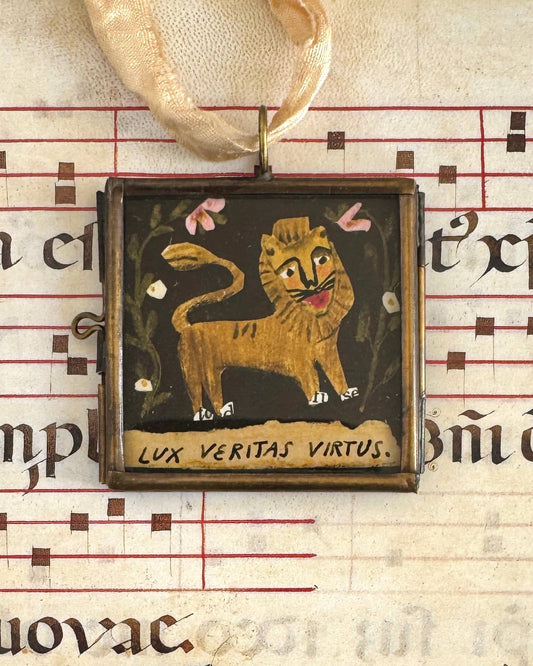 Lux Lion ~ Art Locket Ornament Inspirational Decor Handmade 