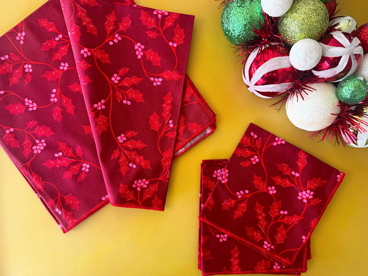 Cranberry Christmas Cloth Napkins, set of four