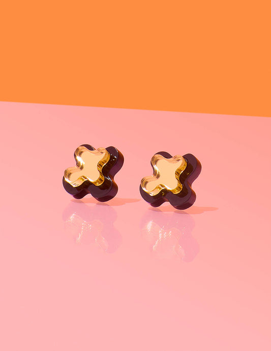Abstract Blob Stud Earrings Black + Gold