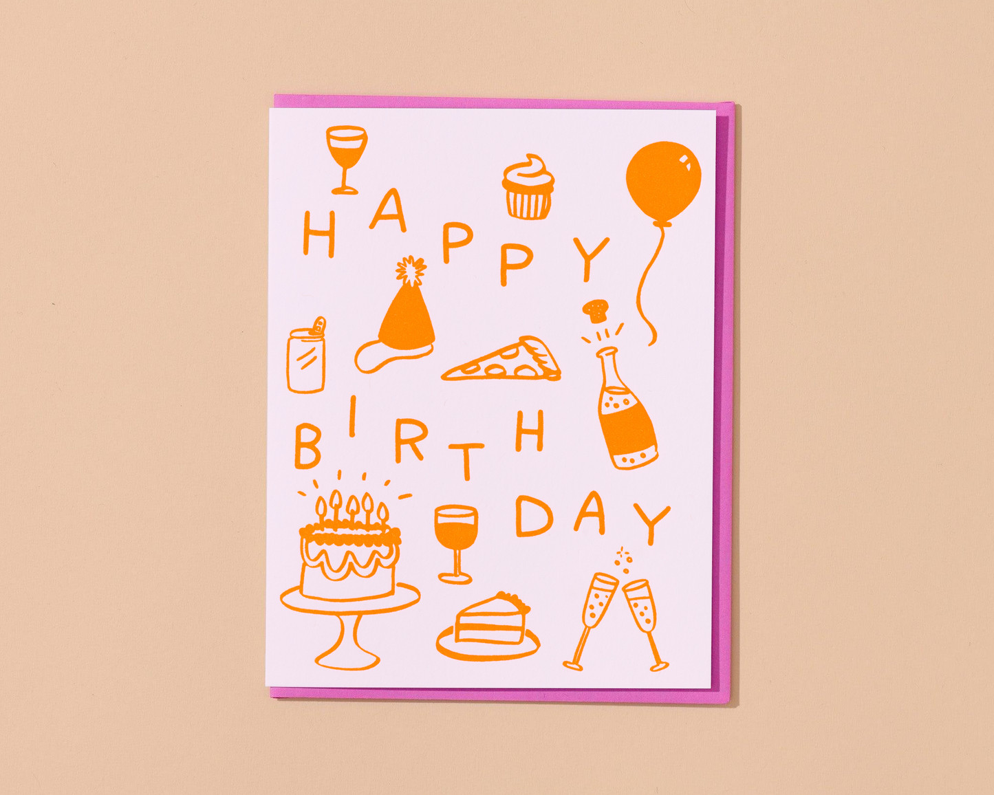Letterpress Birthday Card—Bday Icons (Minimalist, Modern)