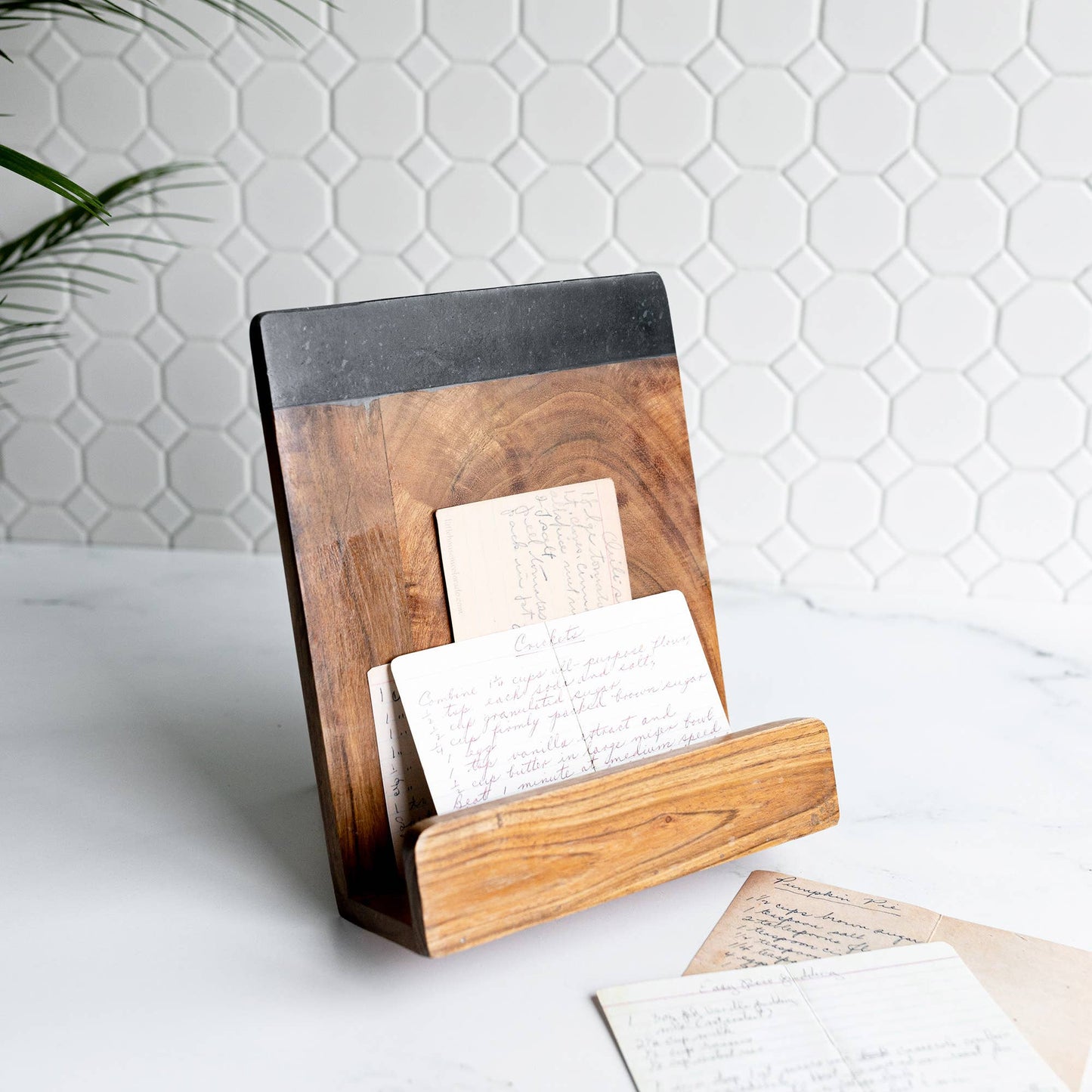 Louisa Cookbook Holder Acacia Wood Marble & Metal