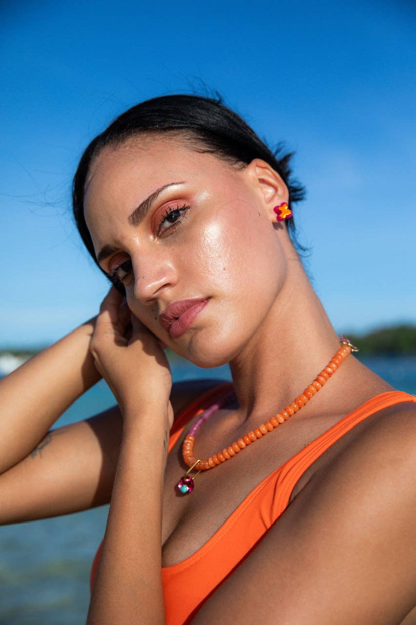 Abstract Blob Stud Earrings Copper + Pink