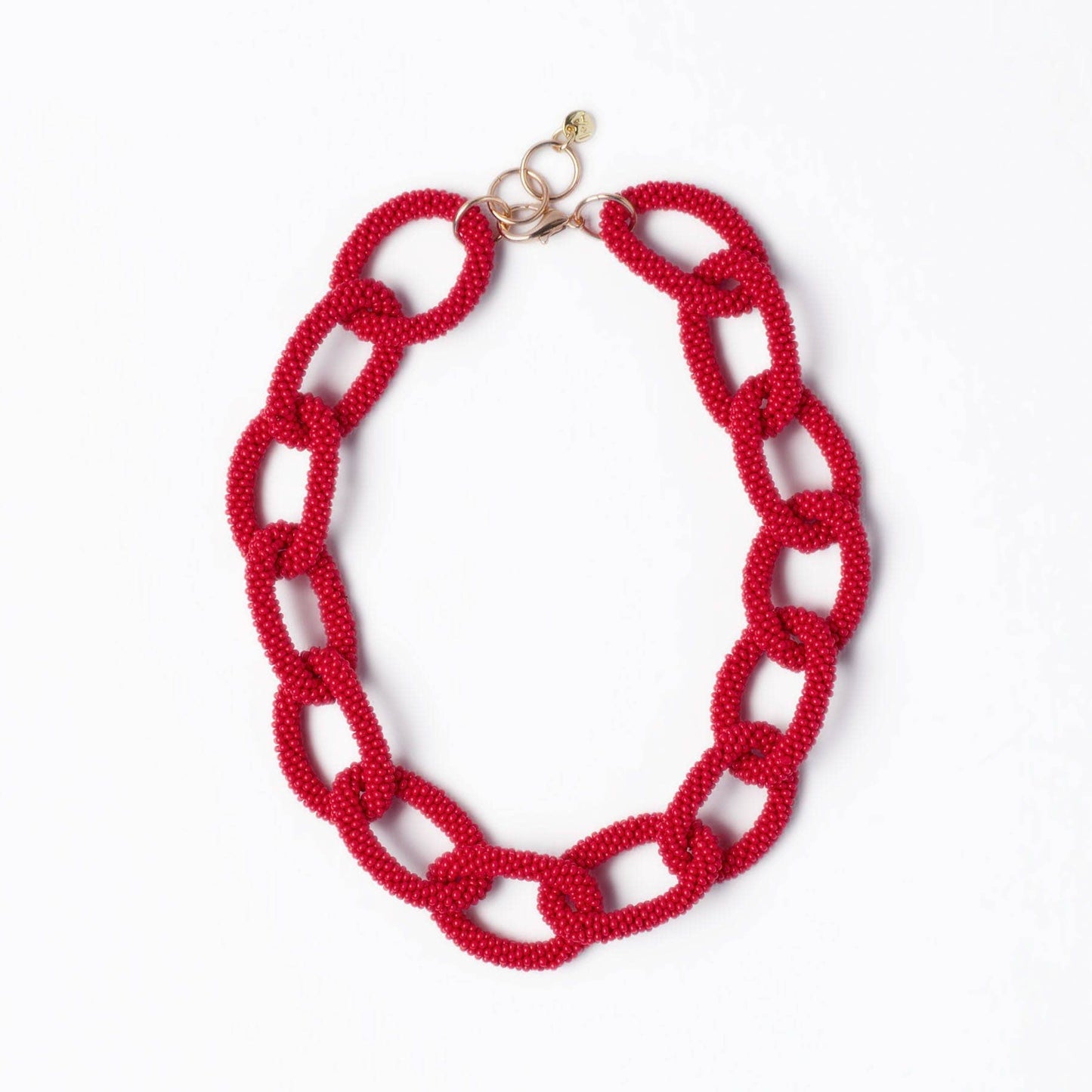Jenna Chain Link Beaded Necklace Red