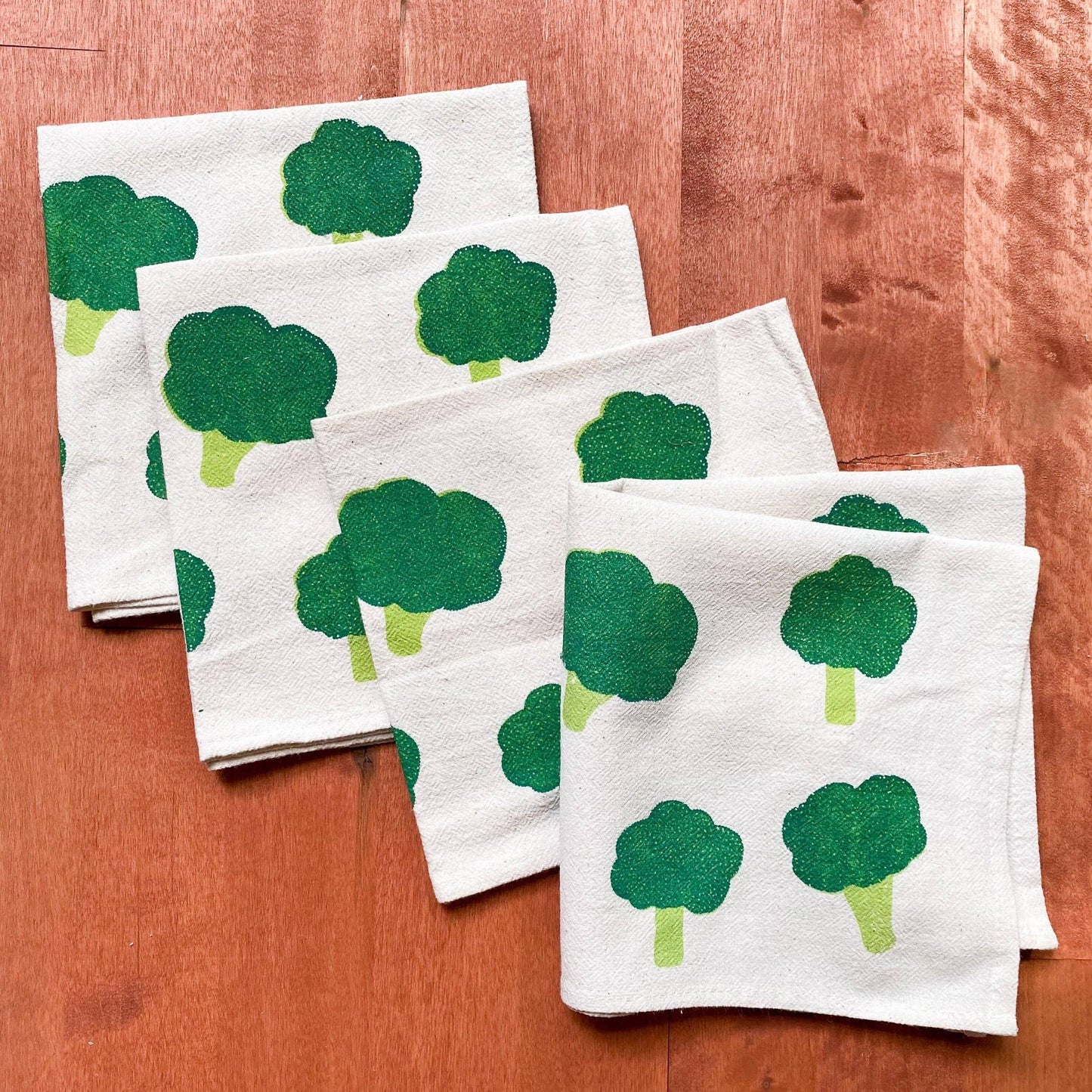 Broccoli Hand Printed Cotton Napkins, Set of 4