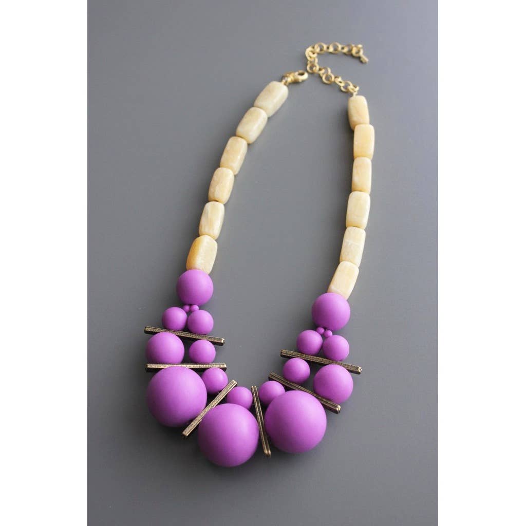 WLL216 Yellow stone and purple acrylic necklace
