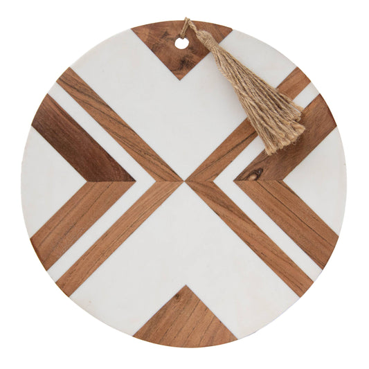 Clement Round White Resin & Wood Cutting Board Large