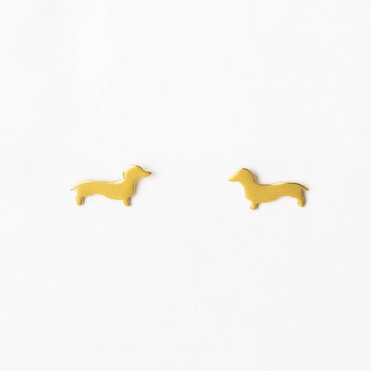 Alice Dachshund Post Earrings 18K Brass