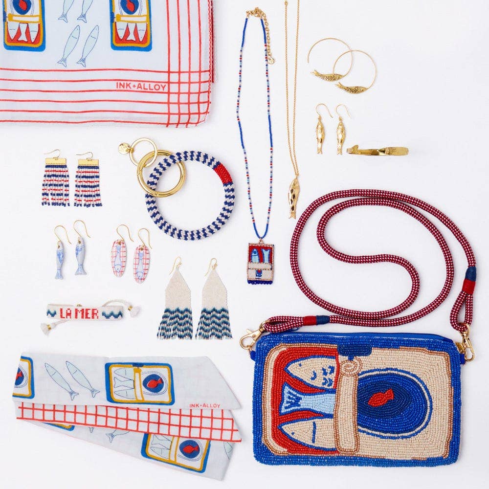 Danielle Fish Ceramic Earrings Blue + White