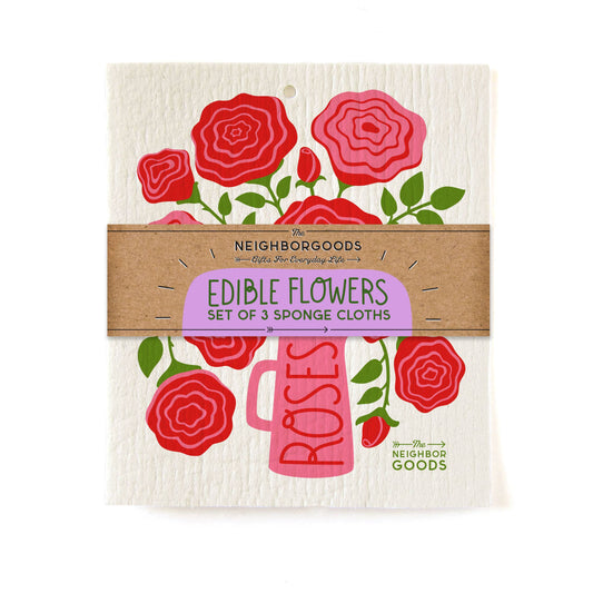 EDIBLE FLOWERS (Lilac, Marigold, Rose) Sponge Cloth Set of 3