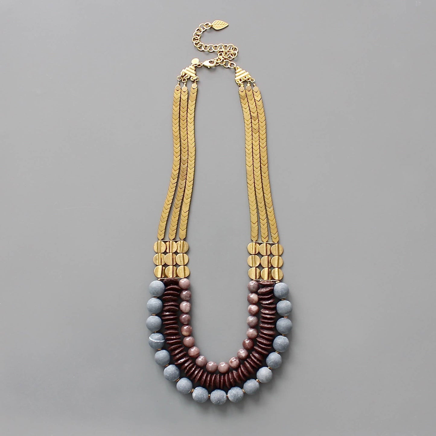 CHR224 Triple strand stone and african glass necklace