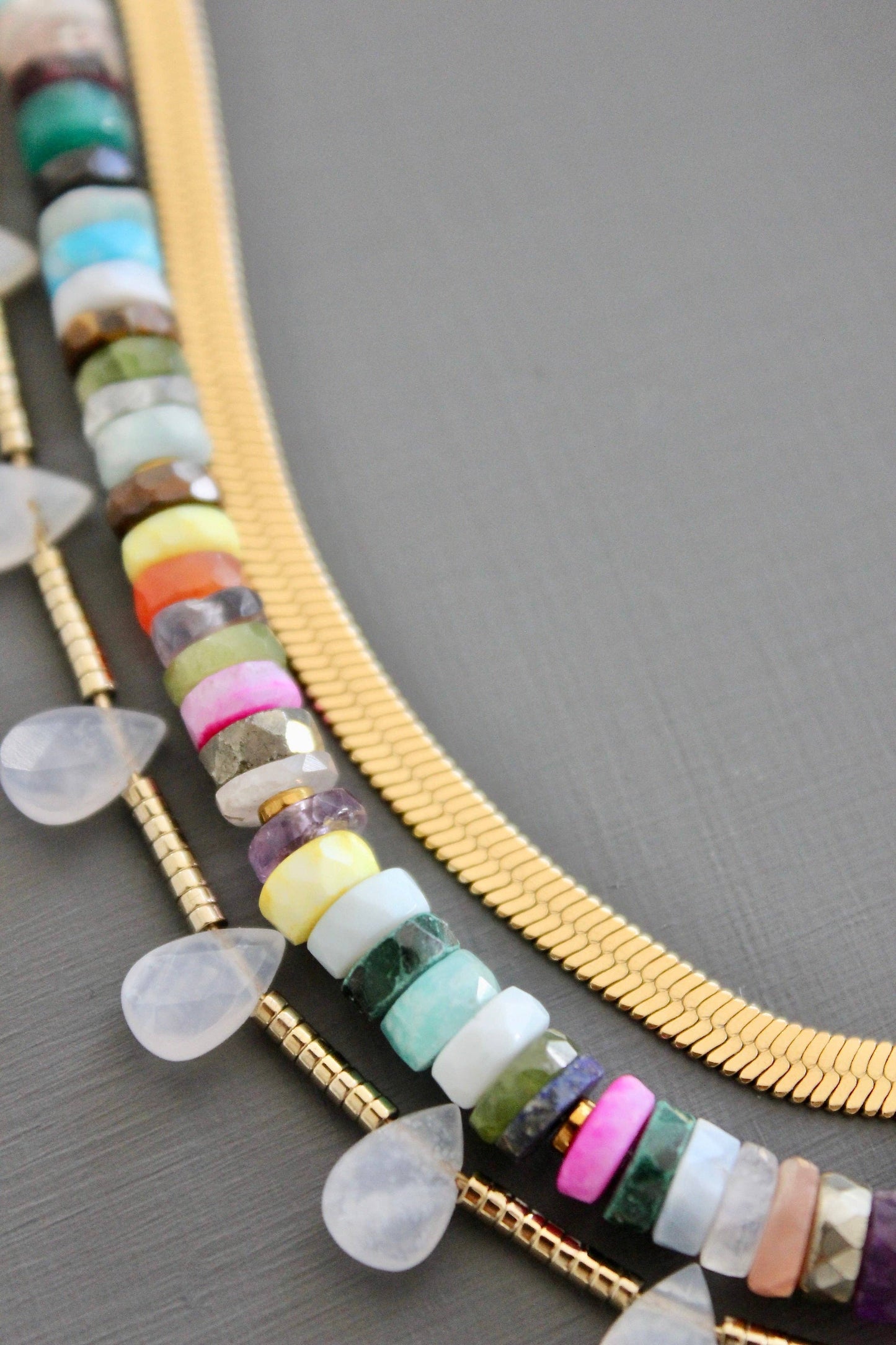 Triple strand multicolor necklace