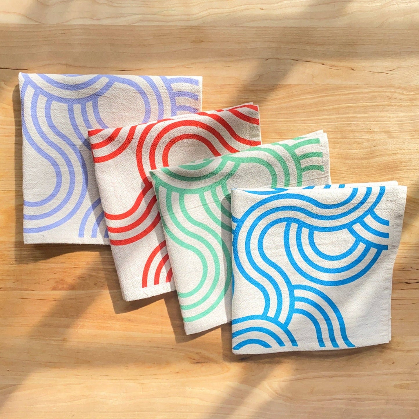 Winding Loops Hand Printed Cotton Napkins, Set of 4