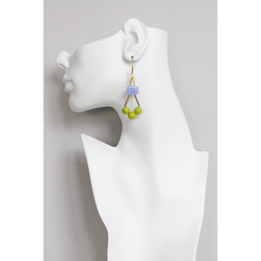 EMIE54 Geometric lavender and moss green earrings