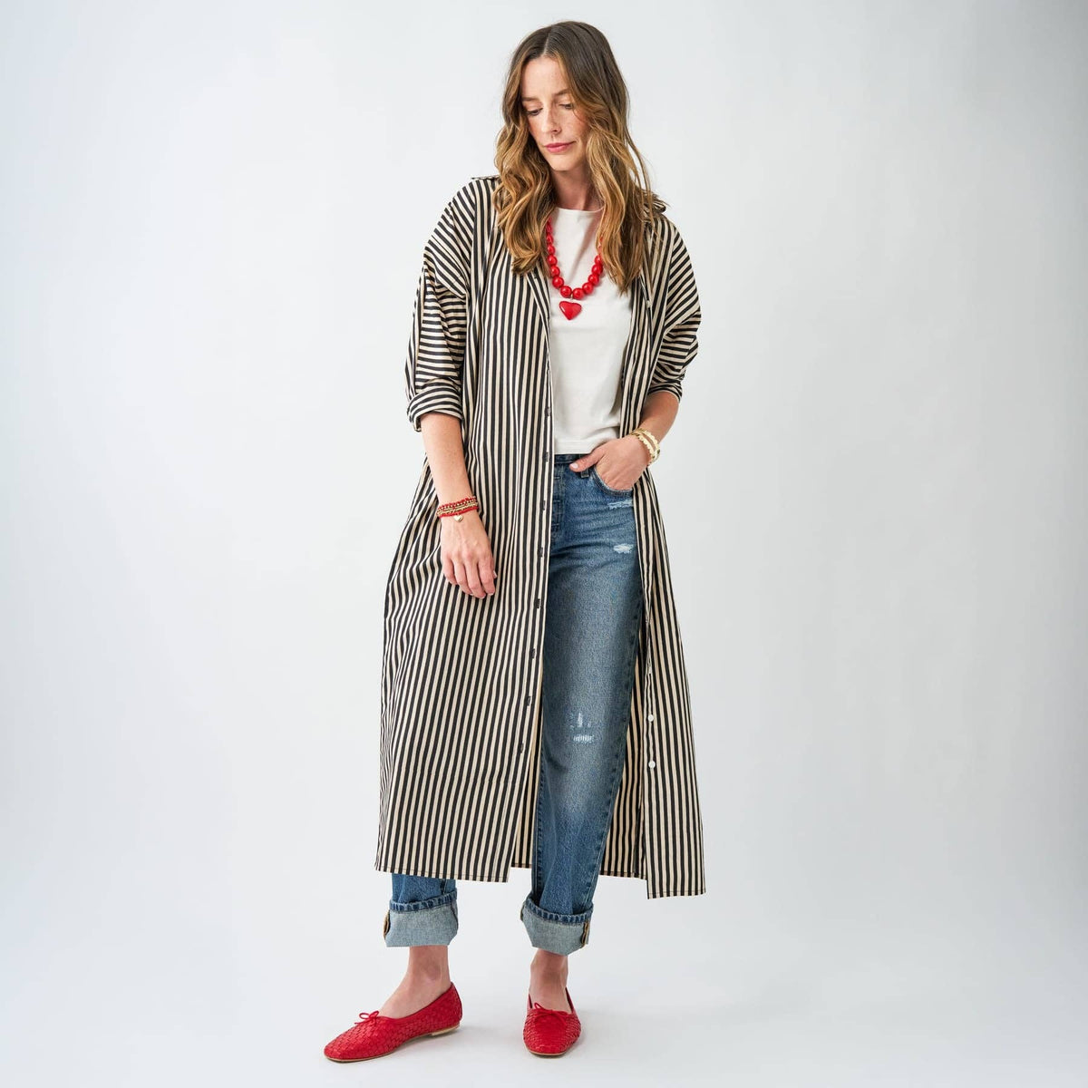 Colette Shirtdress In Black + Cream Stripe L/XL