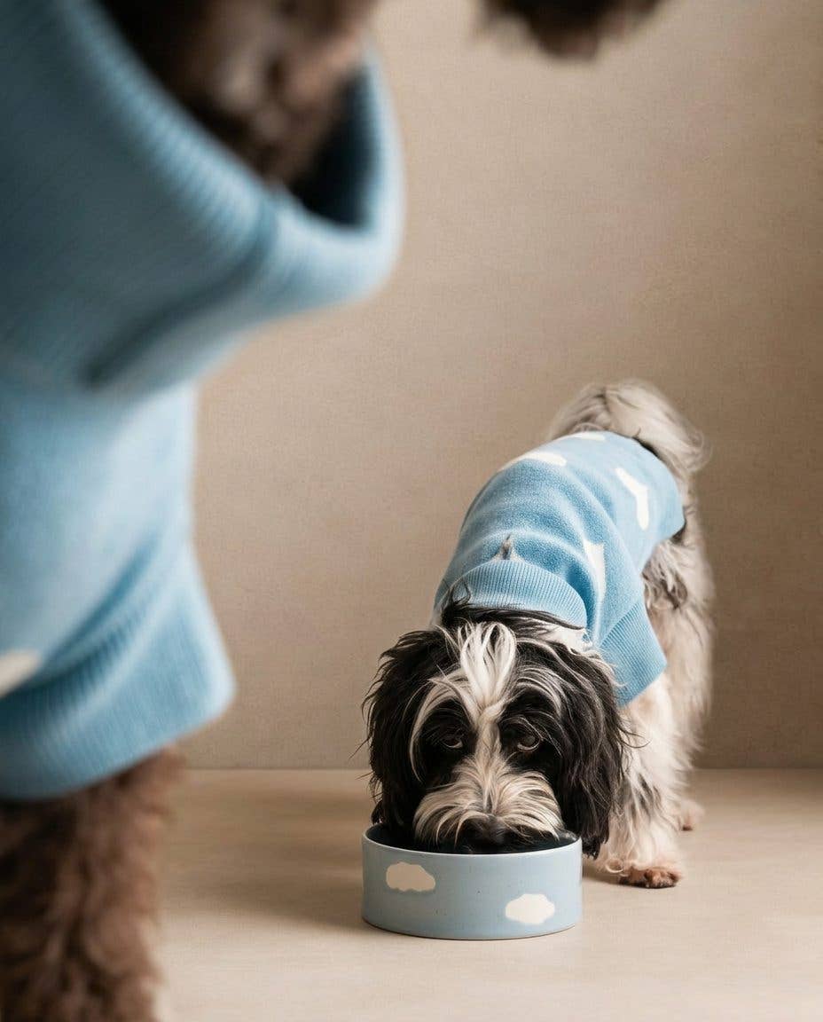 Blue Medium stoneware ceramic Pet Bowls — Cloud Collection