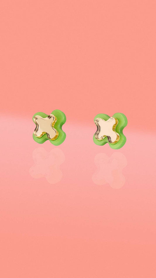 Abstract Blob Stud Earrings Green + Gold
