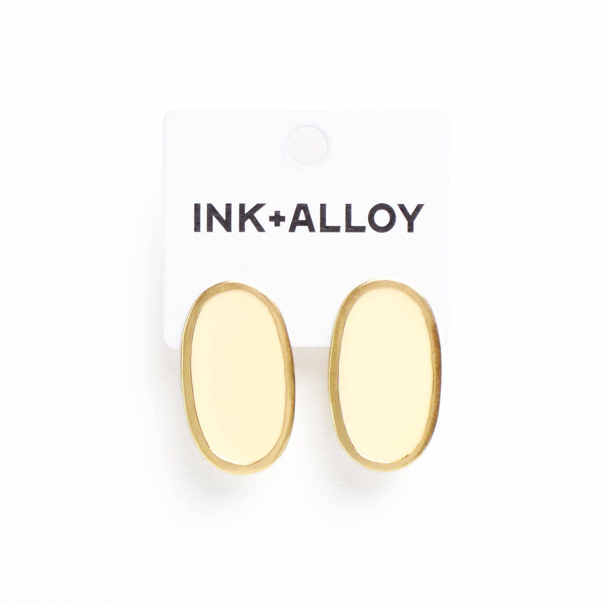 Alexis Oval Enamel Post Earrings Ivory Framed In Brass