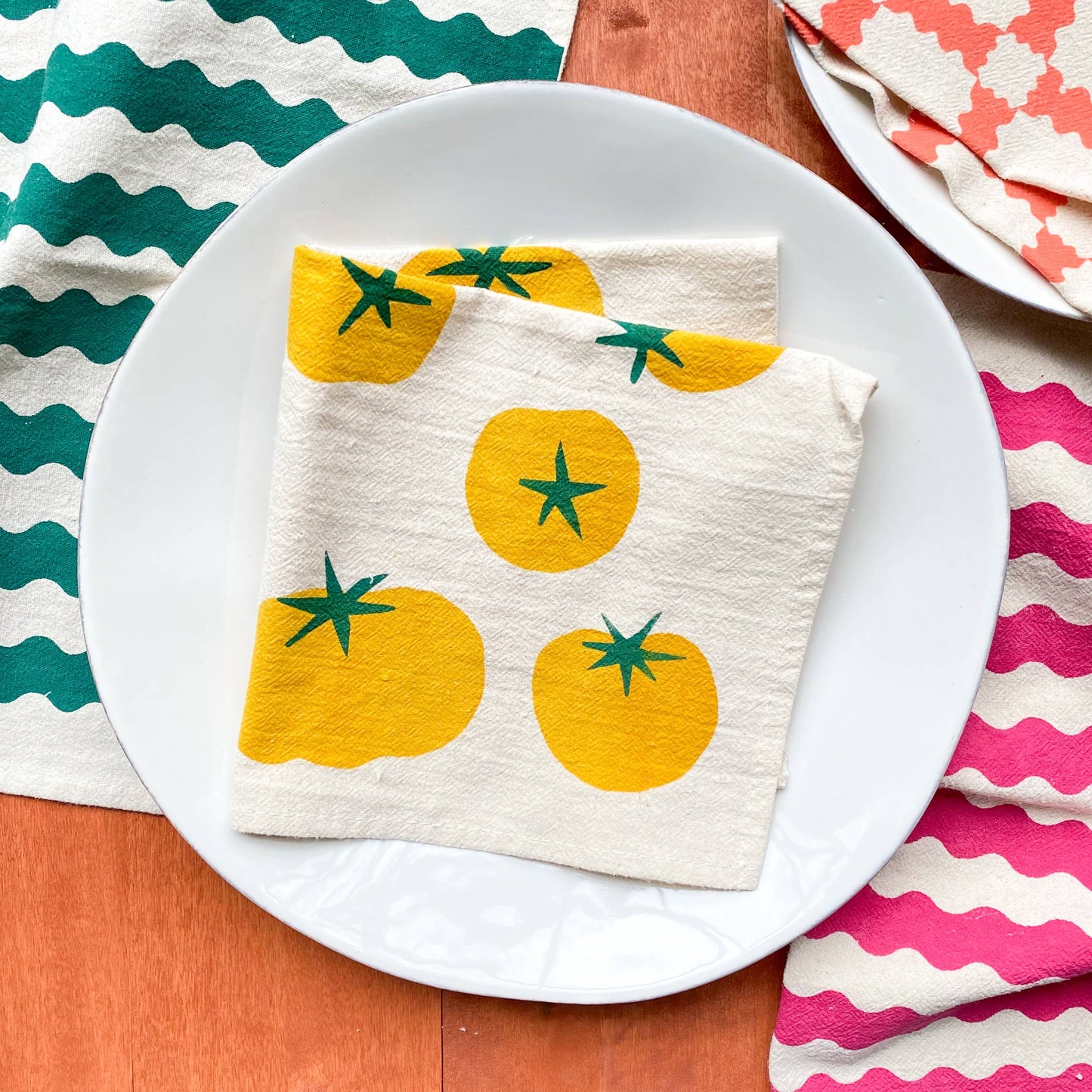 Tomatoes Multi-Color Hand Printed Cotton Napkins, Set of 4