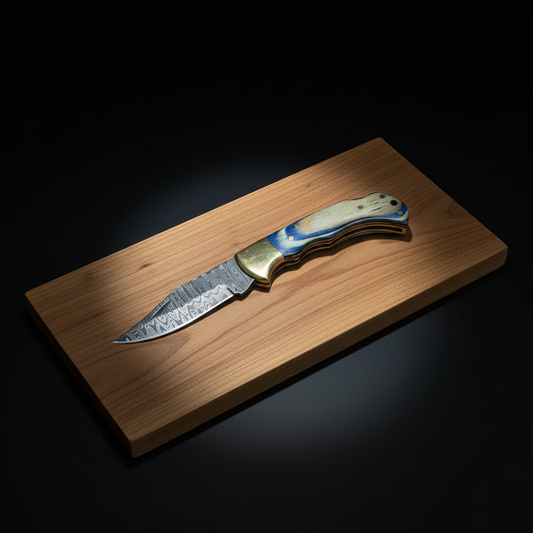Ocean Wave Damascus Folding Knife