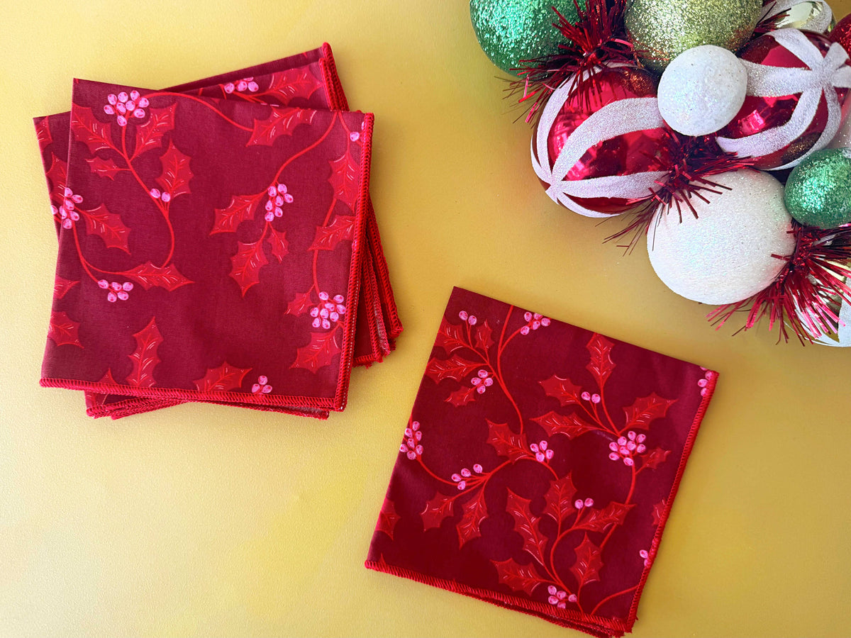 Cranberry Christmas Cloth Napkins, set of four