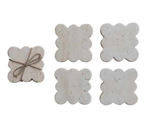 Travertine Coasters w/ Scalloped Edge, Set of 4 (Each One Will Vary)