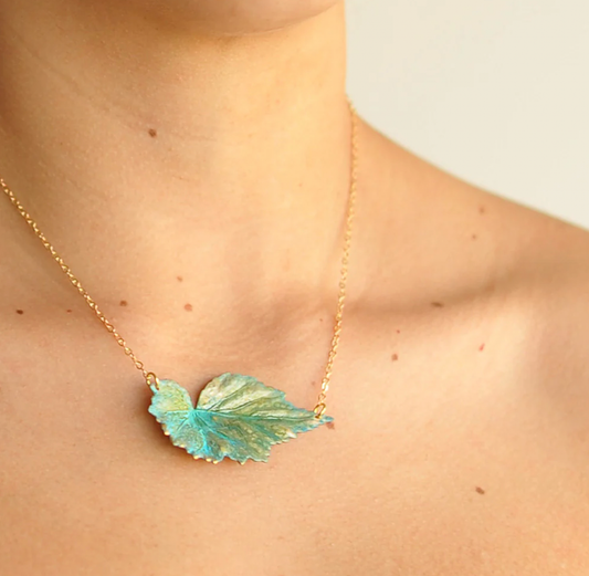 Begonia Leaf Necklace Verdigris Patina