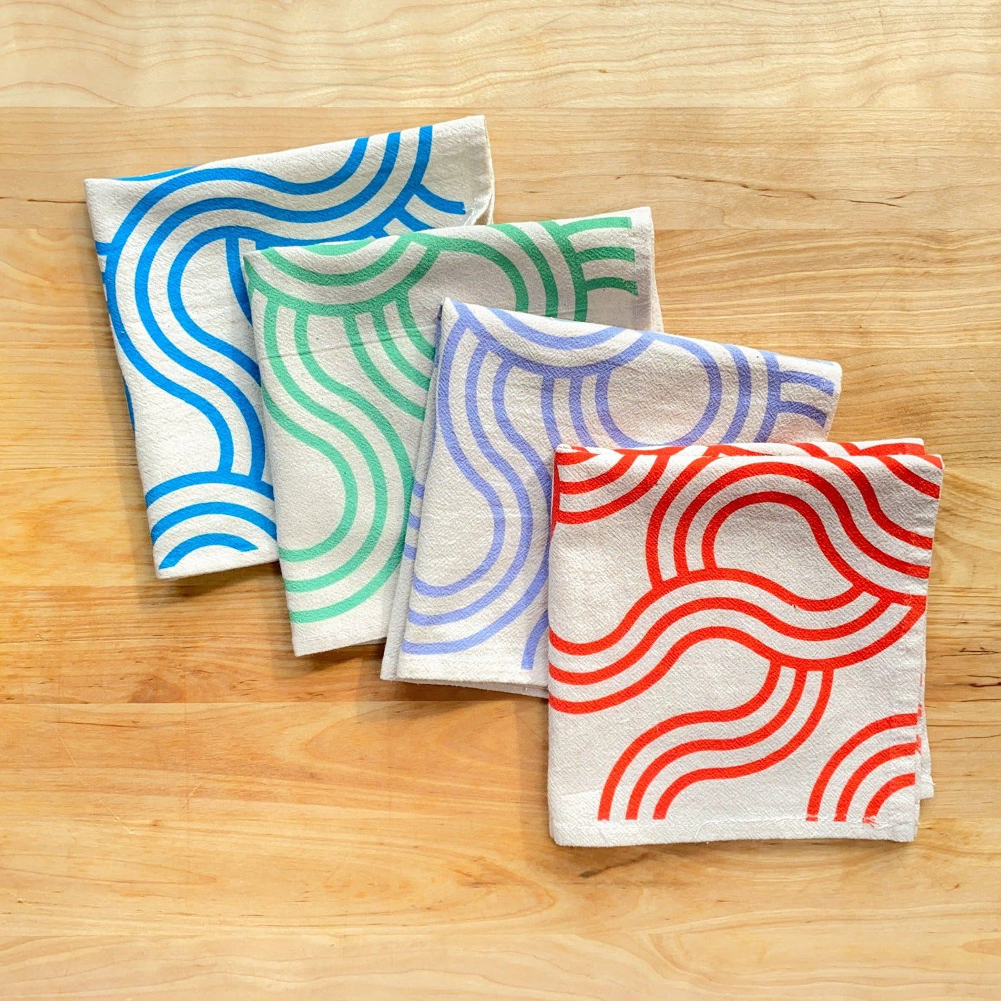 Winding Loops Hand Printed Cotton Napkins, Set of 4