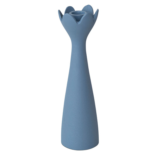 Textured Cast Metal Taper Holder, Matte Finish, Blue