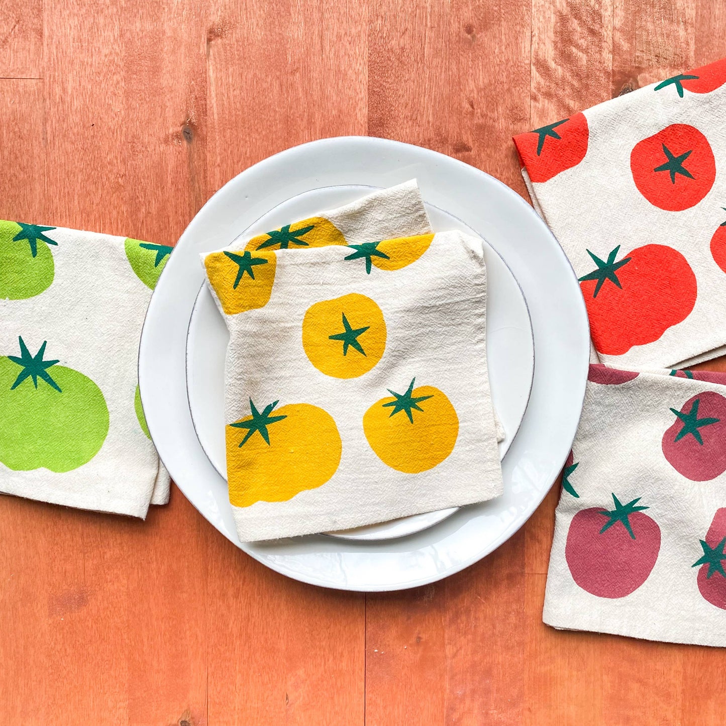 Tomatoes Multi-Color Hand Printed Cotton Napkins, Set of 4